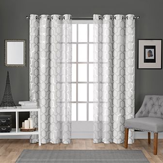 Exclusive Home 2-pack Panza Metallic Geometric Print Sheer Window Curtains