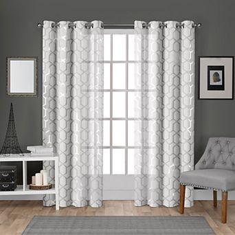 Exclusive Home 2-pack Panza Metallic Geometric Print Sheer Window Curtains