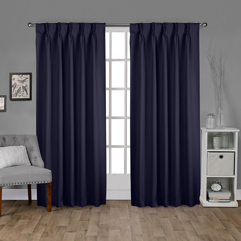 Exclusive Home Curtains Sateen Twill Woven Room Darkening Blackout Pinch Pleat Curtain Panel Pair  84  Length  Peacoat Blue