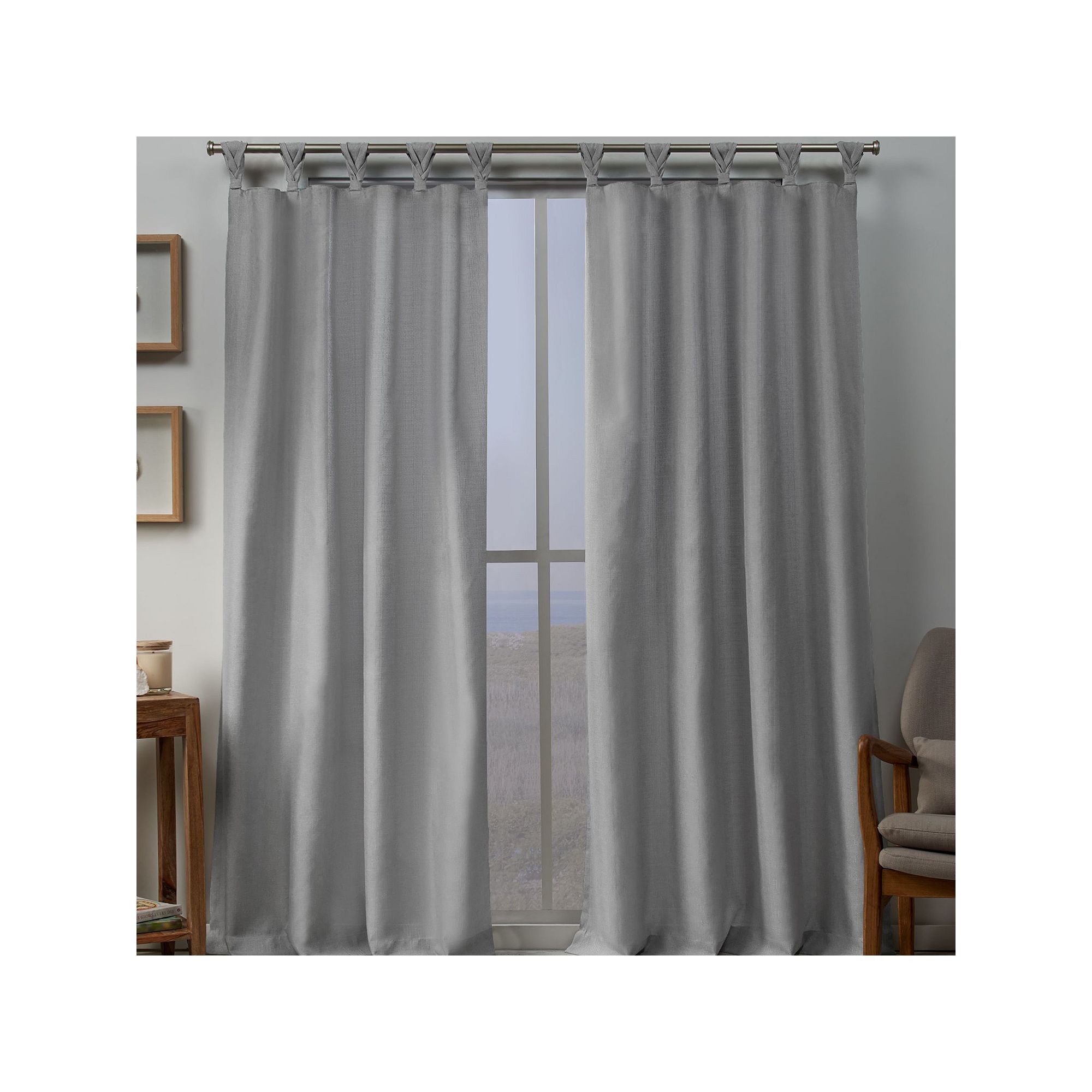 Exclusive Home 2-pack Loha Linen Braided Window Curtains, Dove Gray