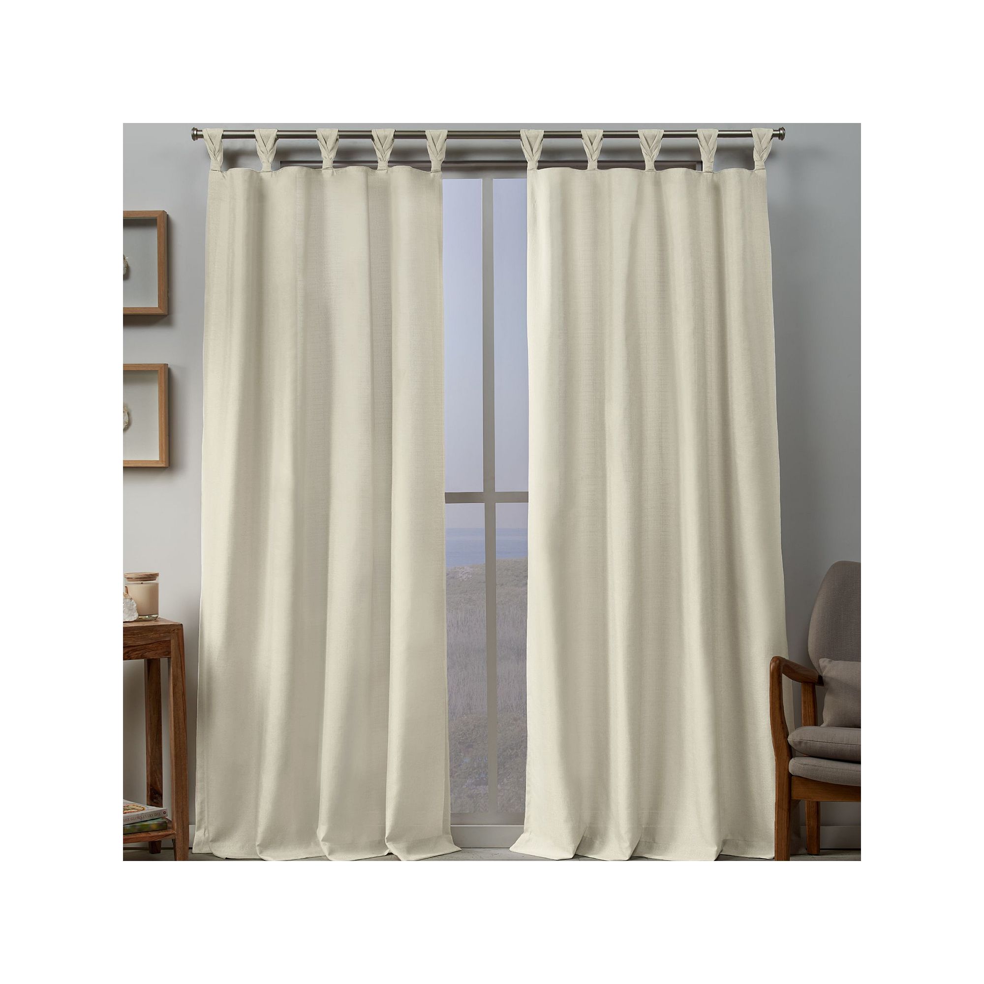 Exclusive Home 2-pack Loha Linen Braided Window Curtains, Ivory