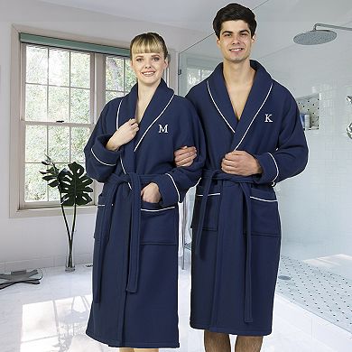 Linum Home Textiles Turkish Cotton Personalized Waffle Terry Bathrobe & Satin Piped Trim
