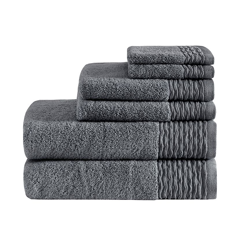 Madison Park Aer Jacquard Cotton 6-piece Bath Towel Set, Grey, 6 Pc Set