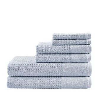 Madison Park Spa Waffle Cotton 6 pc Jacquard Antimicrobial Bath Towel Set