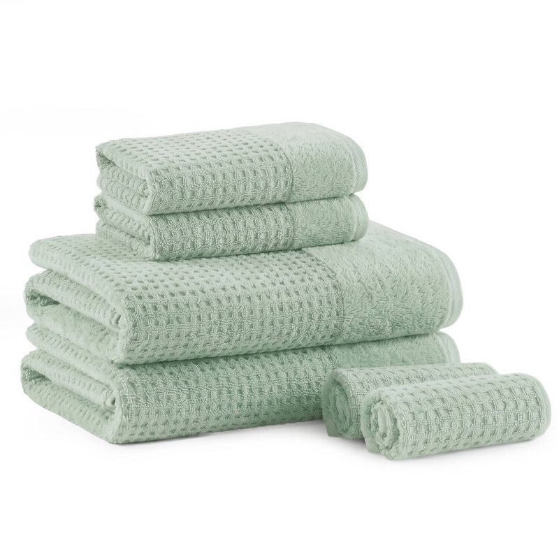Madison Park Spa Waffle Cotton 6-piece Jacquard Antimicrobial Bath Towel Set, Seafoam