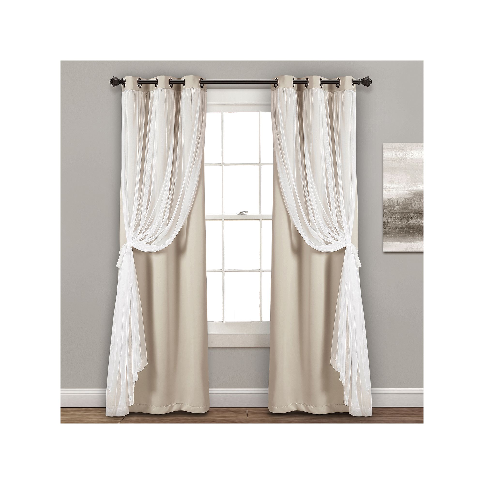 Lush Decor Sheer Window Curtains Set, Wheat