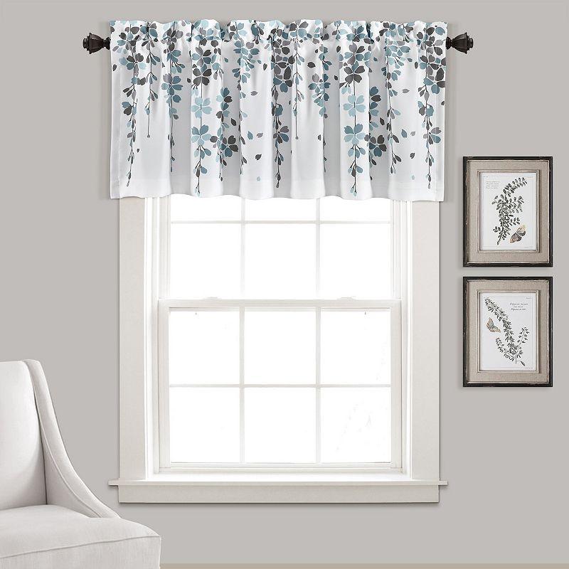 Lush Decor Weeping Flower Room Darkening 18  x 52  + 2  Header Floral Blue 3  Rod Pocket Single Valance
