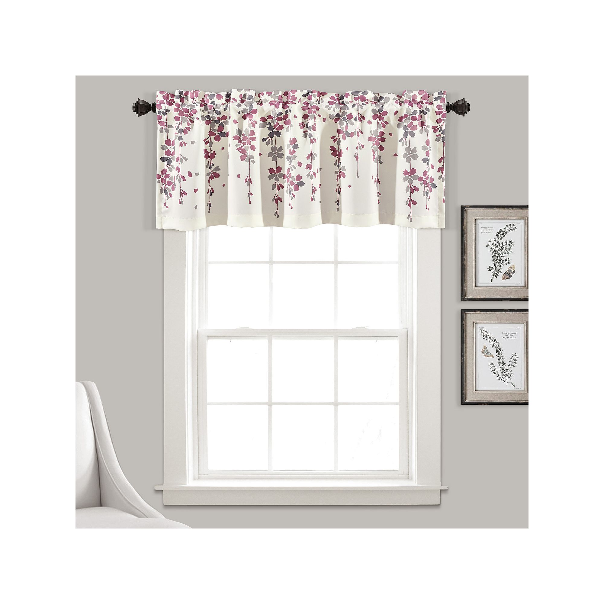 Lush Decor Weeping Flower Room Darkening Valance, Purple Gray