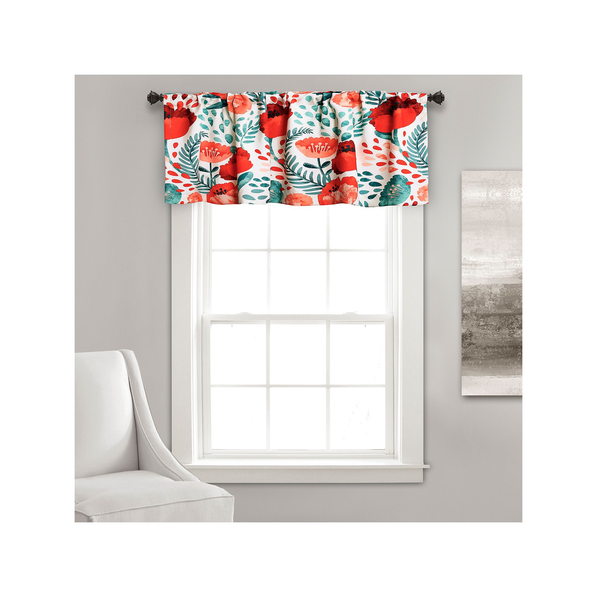 Lush Decor Poppy Garden Room Darkening Valance, White Team