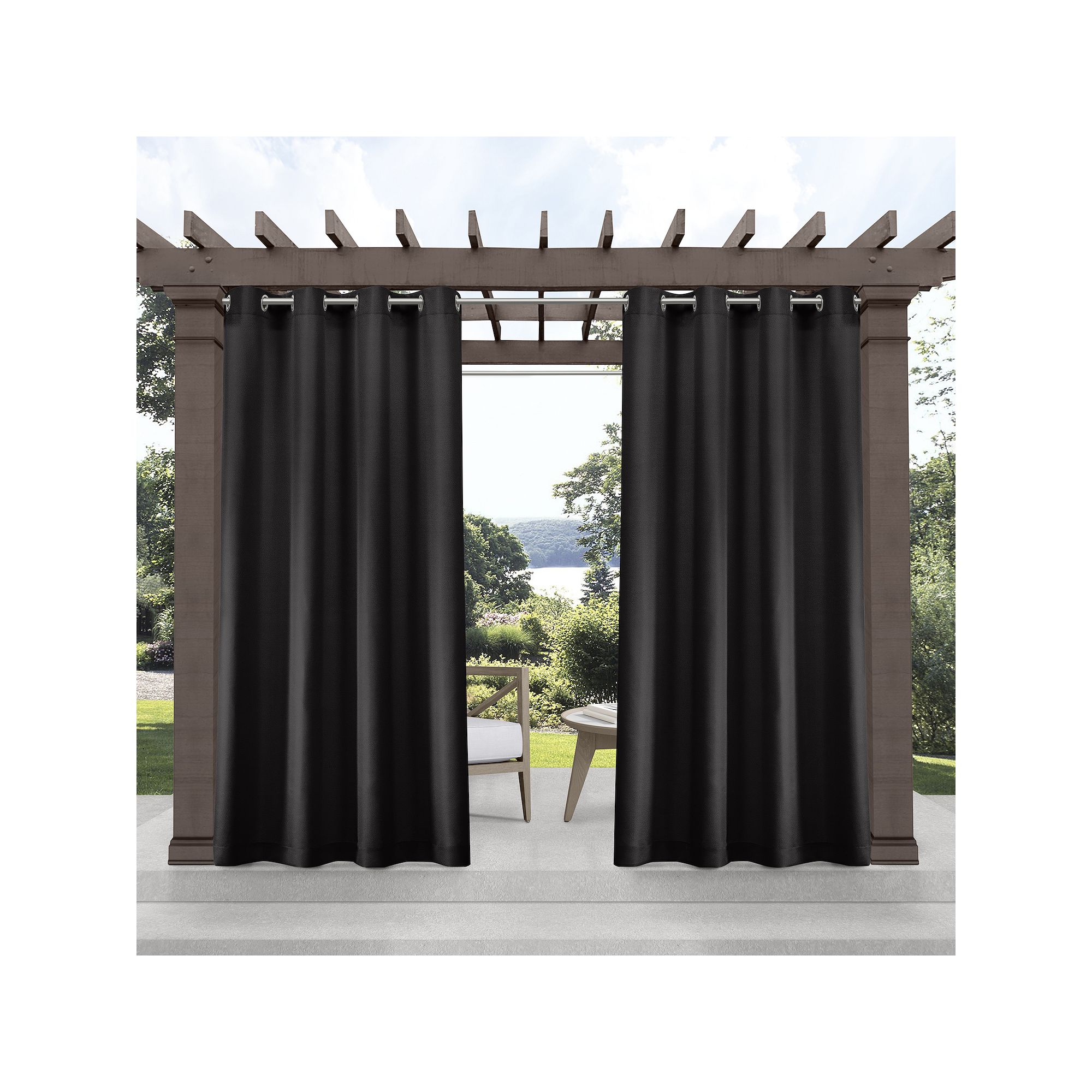 Town and Country 2-pack Indoor/Outdoor Solid Cabana Window Curtains, Black