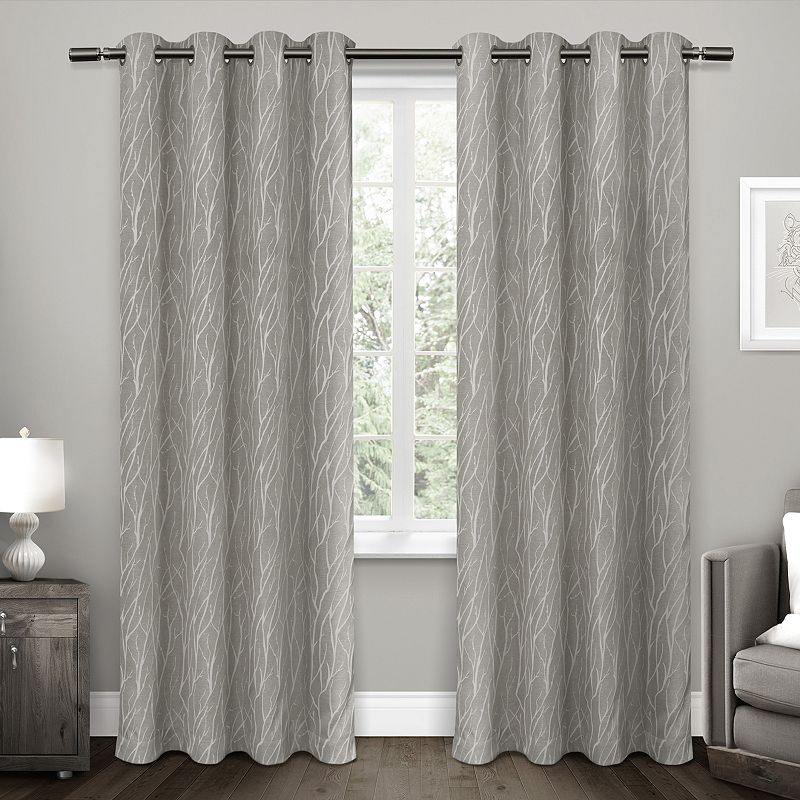 Set of 2 (84"x54") Forest Hill Woven Room Darkening Grommet Top Window Curtain Panel Gray - Exclusive Home: Thermal Insulated