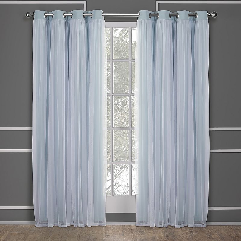 Exclusive Home Curtains Catarina Layered Solid Room Darkening Blackout and Sheer Grommet Top Curtain Panel Pair  52x108  Aqua