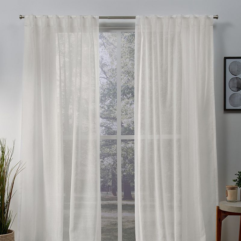 Set of 2 (84"x50") Belgian Sheer Hidden Tab Top Curtain Panel Ivory - Exclusive Home: Light Filtering, Textured Linen Look, Off-White