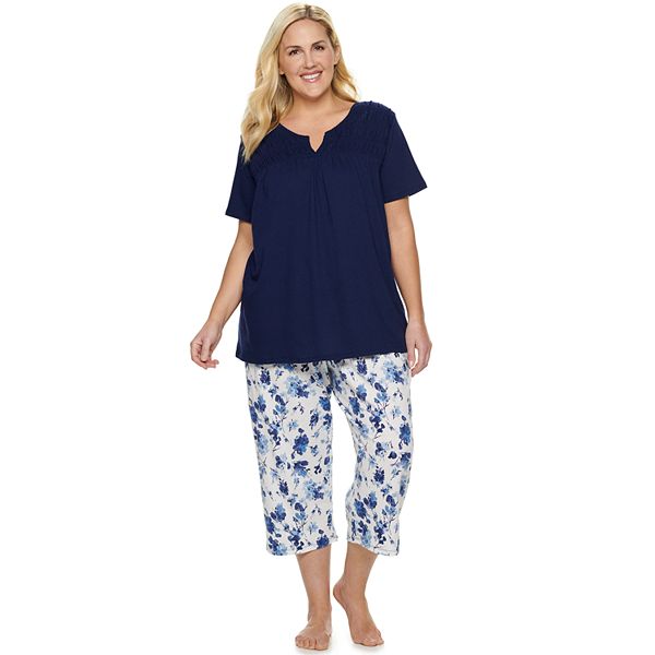 Plus Size Croft & Barrow® Smocked Sleep Tee & Pajama Capri Set