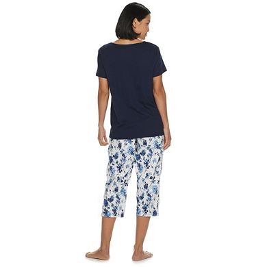Women's Croft & Barrow® Smocked Sleep Tee & Pajama Capri Set