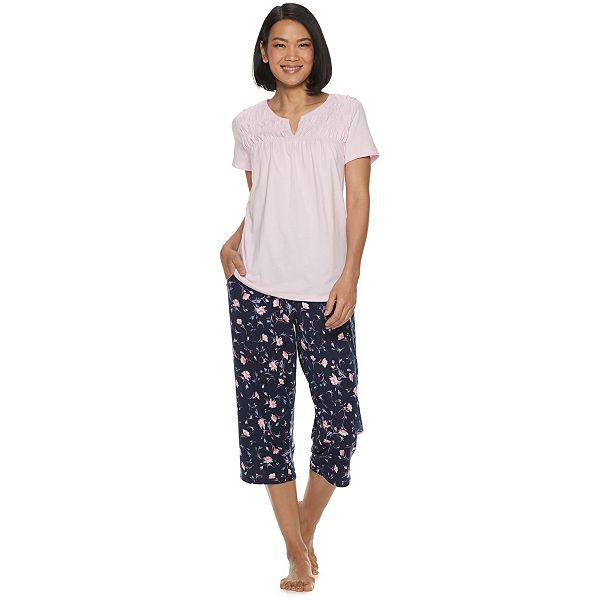 Women's Croft & Barrow® Smocked Sleep Tee & Pajama Capri Set