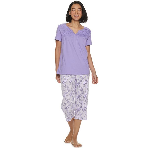 Women's Croft & Barrow® Smocked Sleep Tee & Pajama Capri Set