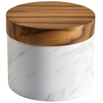Anolon Pantryware White Marble Salt Cellar with Teakwood Lid