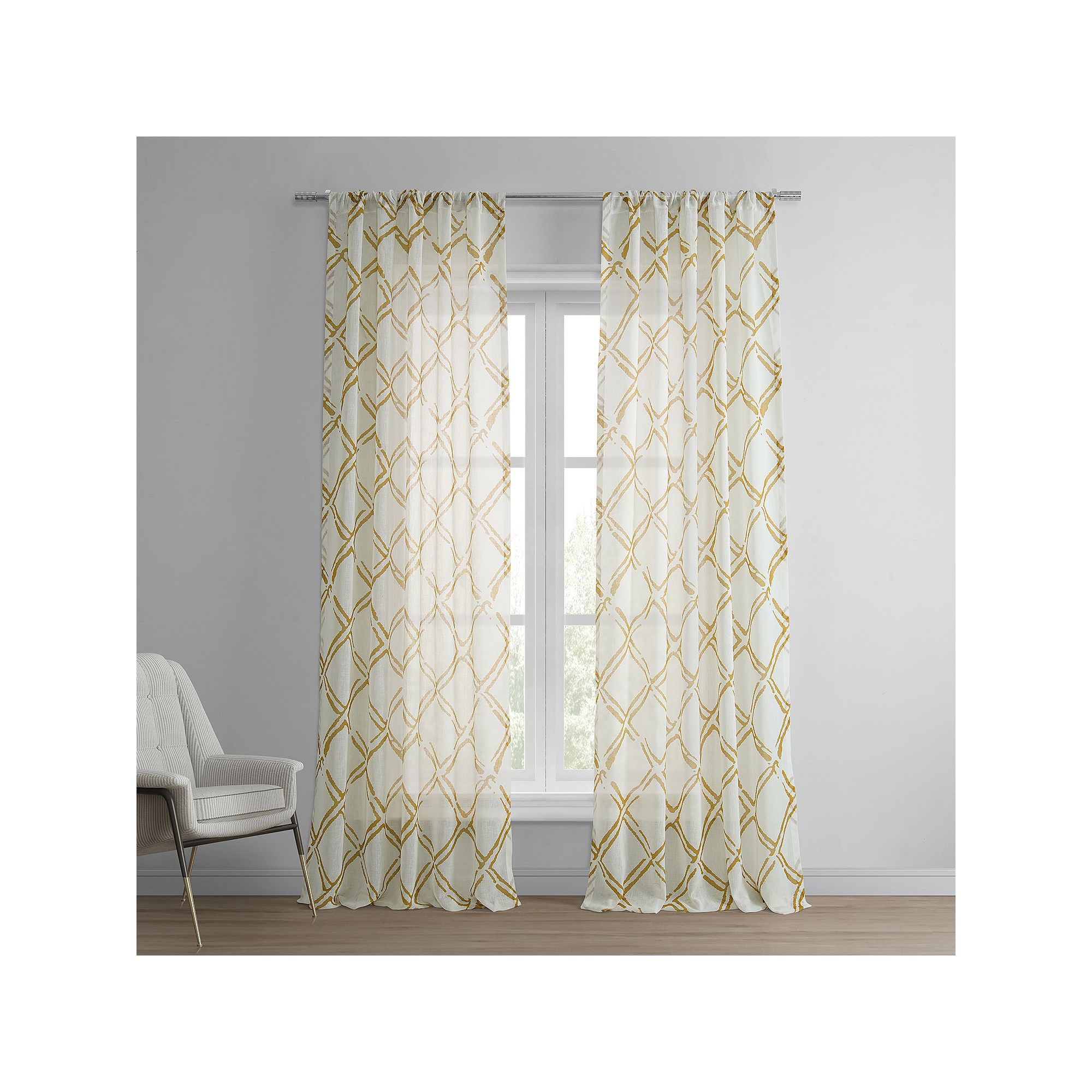 EFF Printed Geometric Sheer Curtain, Normandy Gold