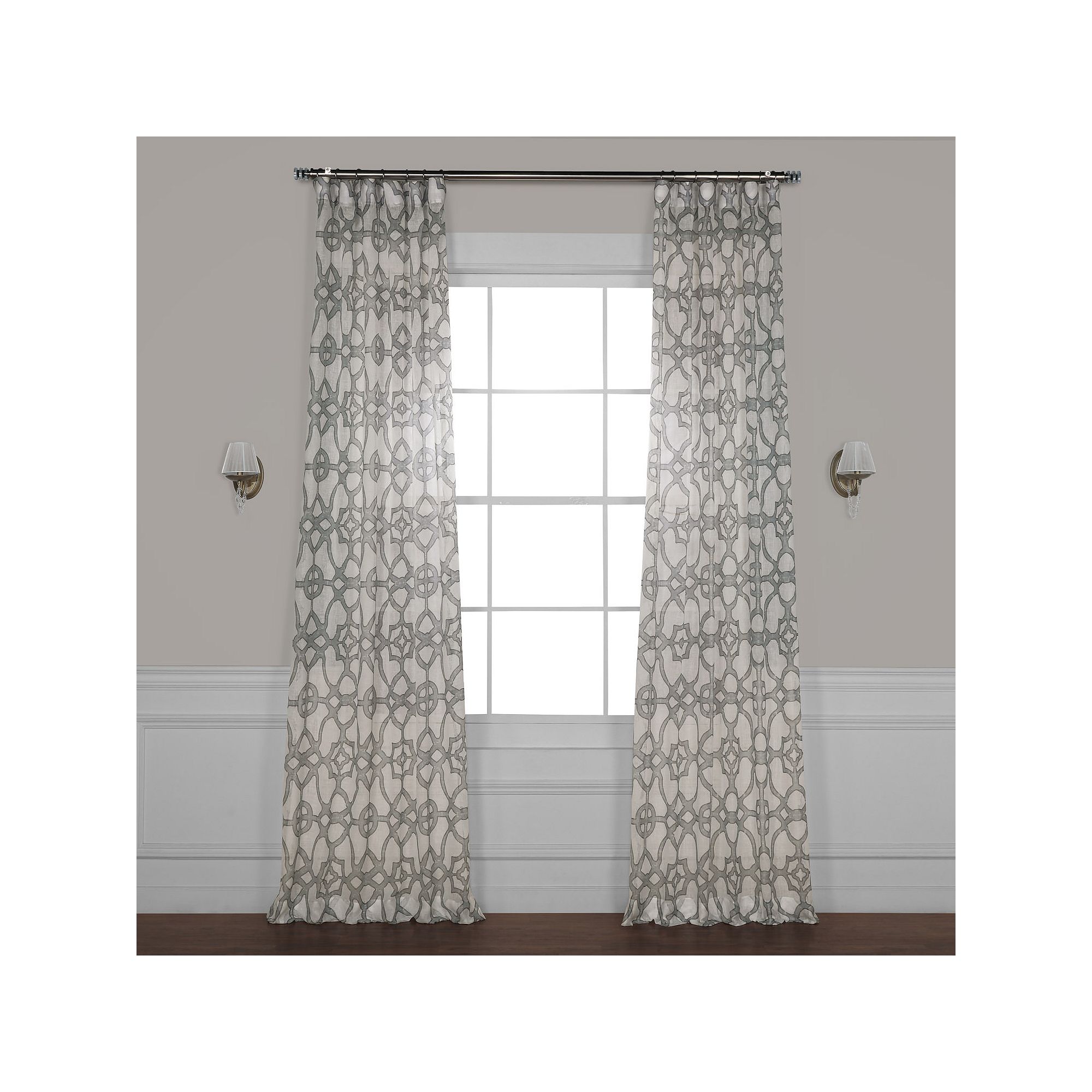 EFF Seaglass Printed Sheer Window Curtain, Seaglass Gray