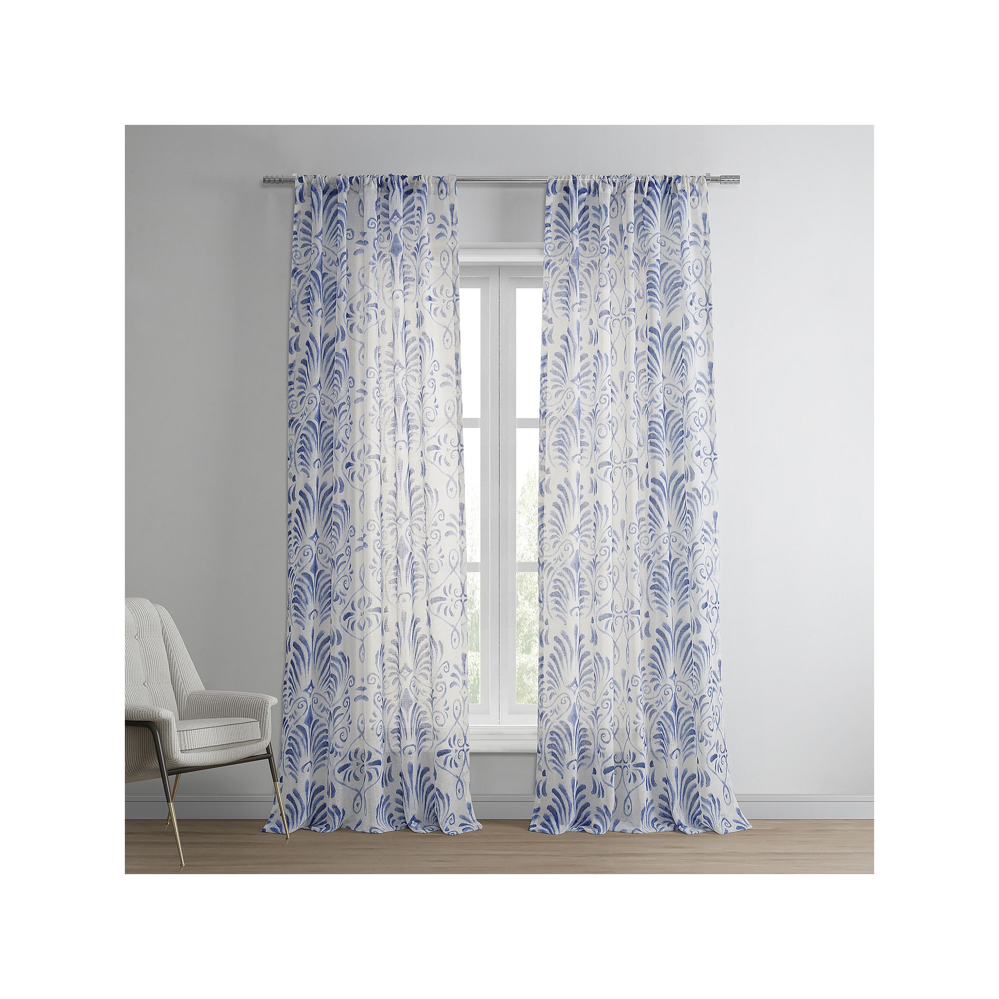 EFF Xenia Printed Sheer Window Curtain, Xenia Blue