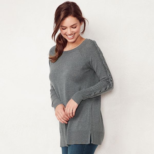 Women's LC Lauren Conrad Lace-Up Sleeve Tunic Sweater
