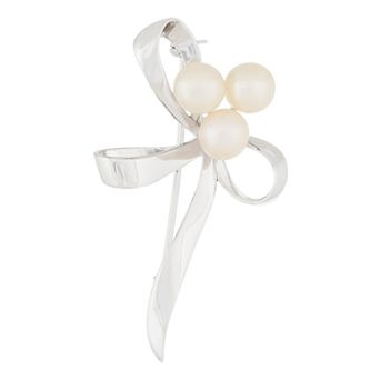 Womens Splendid Pearls Bow Shaped Pearl Silver Brooch
