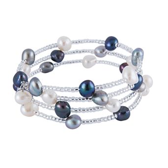 Womens Splendid Pearls Triple Row Adjustable Pearl Bangle