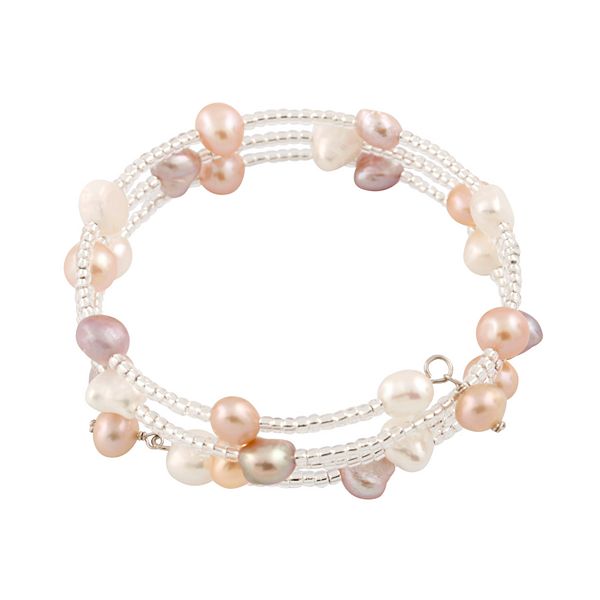 Triple Row Dyed Freshwater Cultured Pearl Adjustable Bangle Bracelet