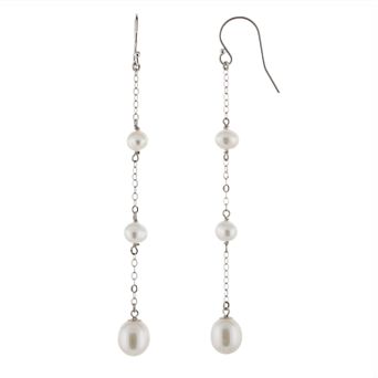 Womens Splendid Pearls Dangling Sterling Silver Pearl Earrings