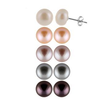 Womens Splendid Pearls Set of 5 Freshwater Pearl Stud Earrings