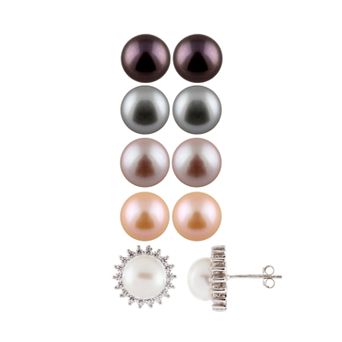Splendid Pearls Sterling Silver Cultured Freshwater Pearl & Cubic Zirconia Ear Jacket Set