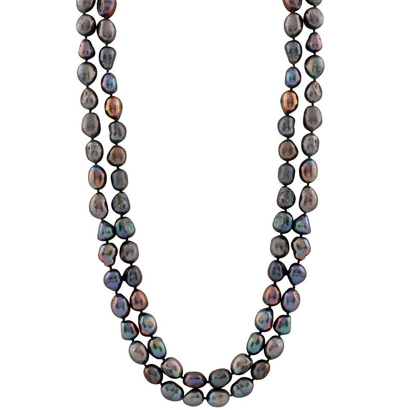 Dyed Freshwater Cultured Pearl Long Double Strand Necklace, Womens, Black