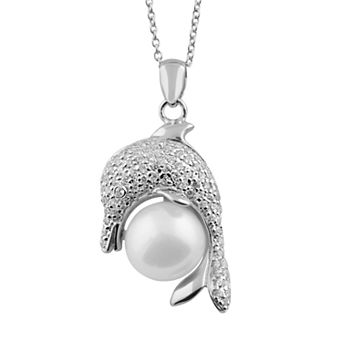 Womens Splendid Pearls Dolphin Shaped Pearl & CZ Pendant