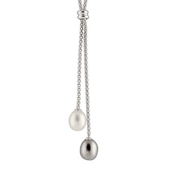 Womens Splendid Pearls Double Dangling Pearl Silver Necklace