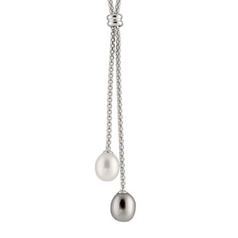 Womens Splendid Pearls Double Dangling Pearl Silver Necklace