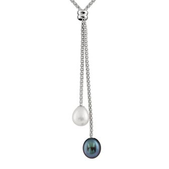 Womens Splendid Pearls Double Dangling Pearl Silver Necklace