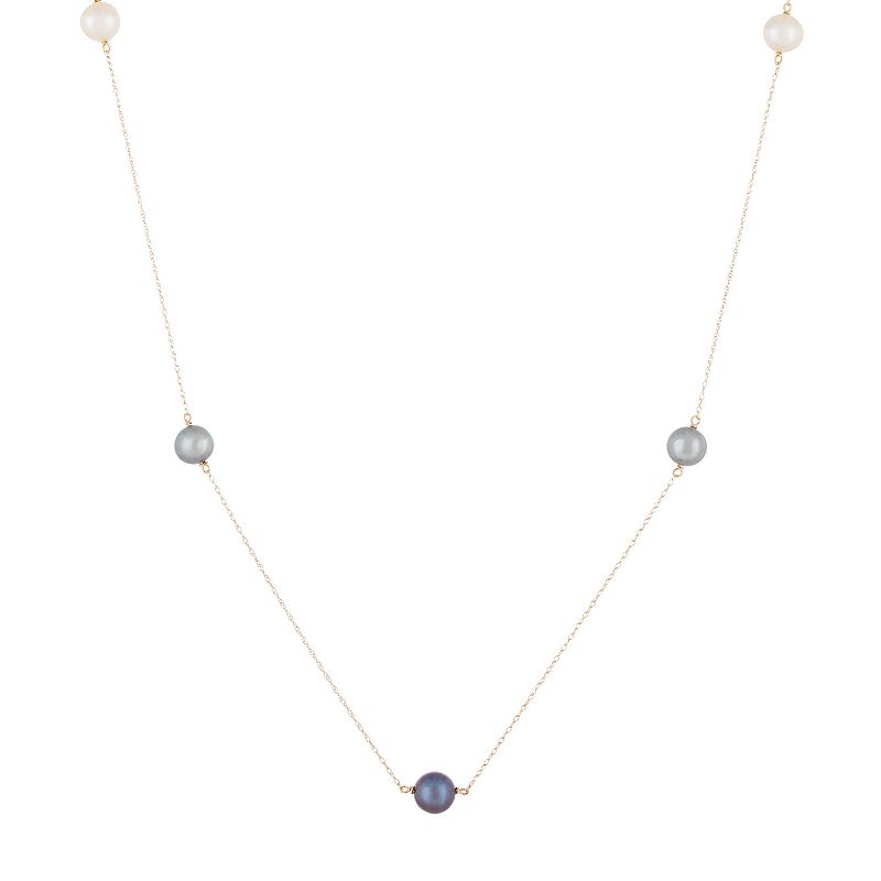 14k White Gold Freshwater Cultured Pearl Station Necklace, Womens, Size: 