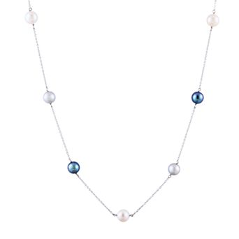 Womens Splendid Pearls Sterling Silver Freshwater Pearl Station Necklace