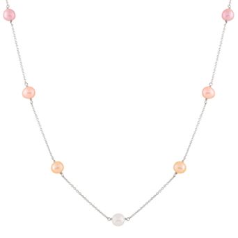 Splendid Pearls Sterling Silver Freshwater Cultured Pearl Station Necklace