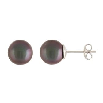 Womens Splendid Pearls 14k White Gold 9mm Tahitian Pearl Stud Earrings