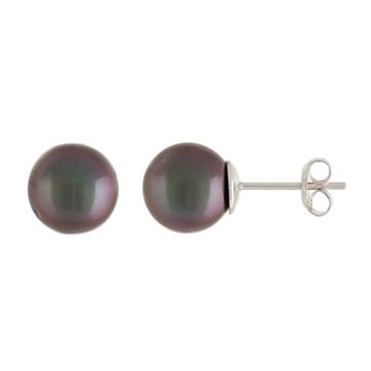 Womens Splendid Pearls 14k White Gold 9mm Tahitian Pearl Stud Earrings