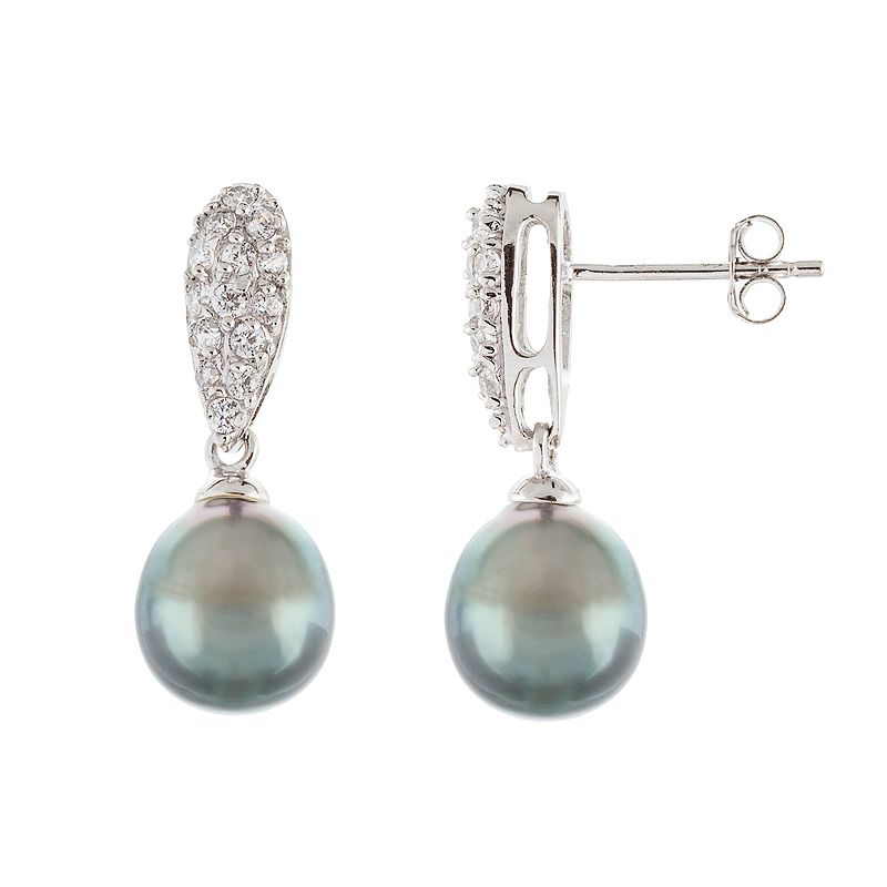 Sterling Silver Tahitian Cultured Pearl Drop Earrings, Womens, Black