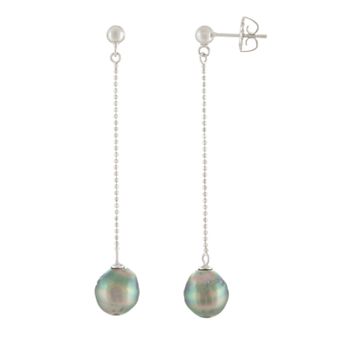 Womens Splendid Pearls Dangling Sterling Silver Tahitian Pearl Earrings