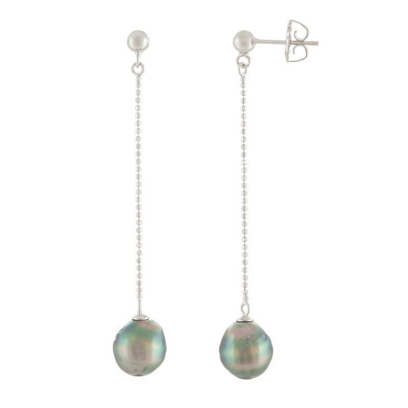 Sterling Silver Tahitian Cultured Pearl Dangle Earrings, Womens, Black