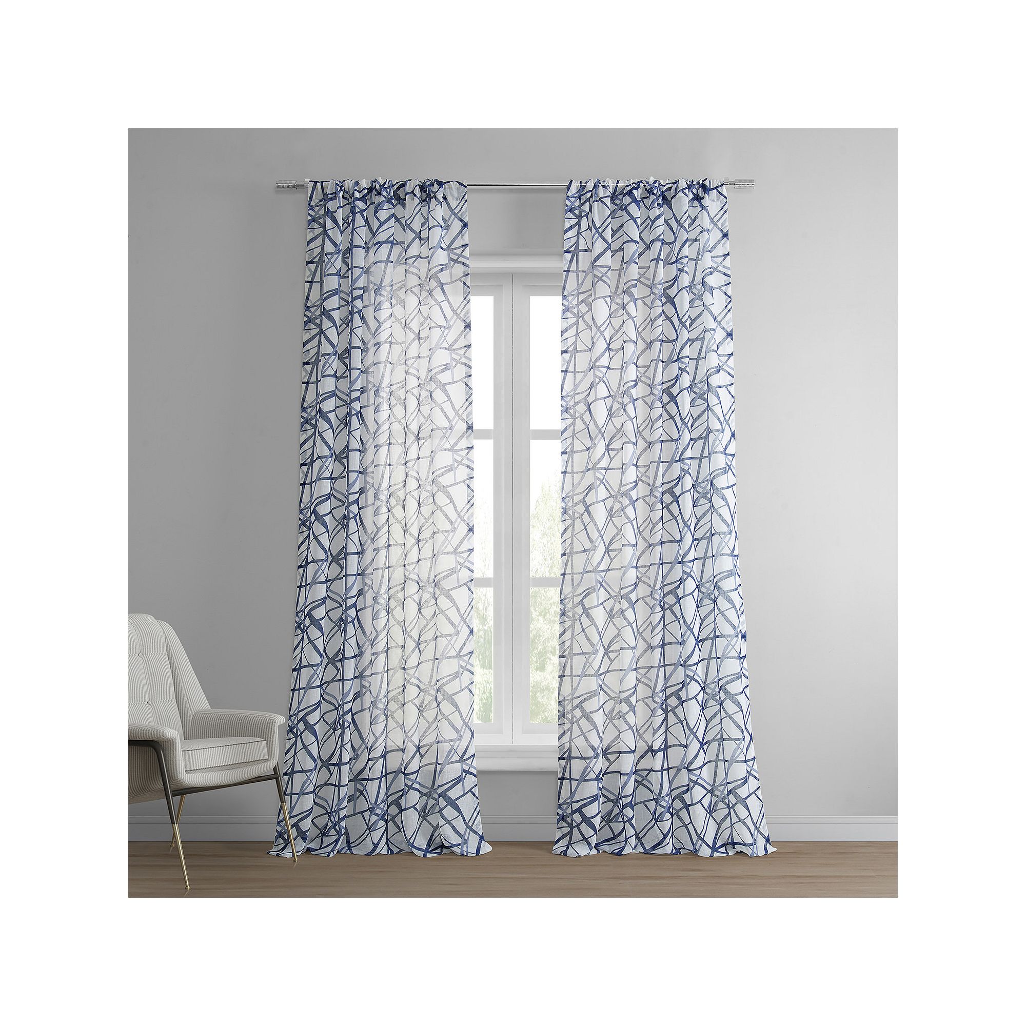 EFF Matrix Printed Sheer Window Curtain, Matrix Blue