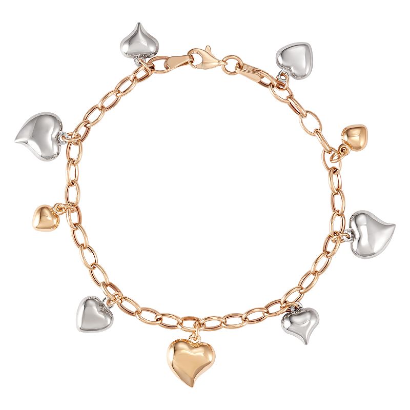 10K Gold 8.25 Tri-Tone Multi-Heart Bracelet, Womens, Multicolor