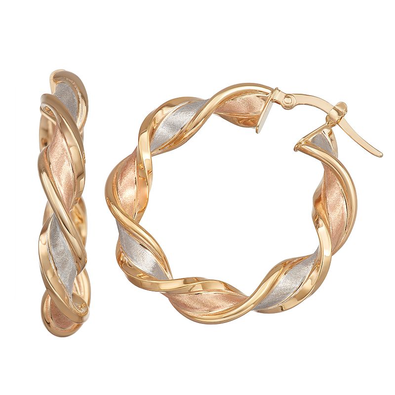 Forever 14K Gold Tri-Tone Diamond-Cut Hoop Earrings, Womens