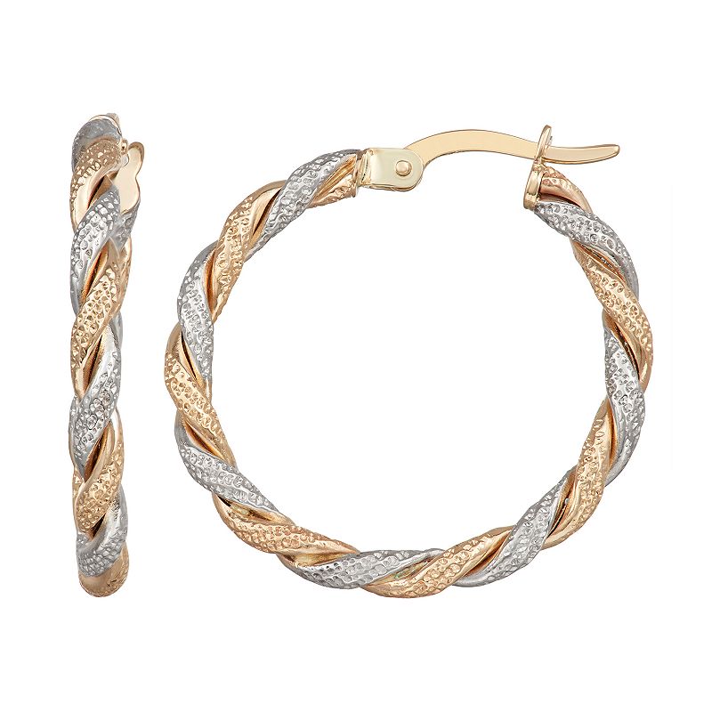 Forever 14K Gold Two-Tone Twisted Hoop Earrings, Womens