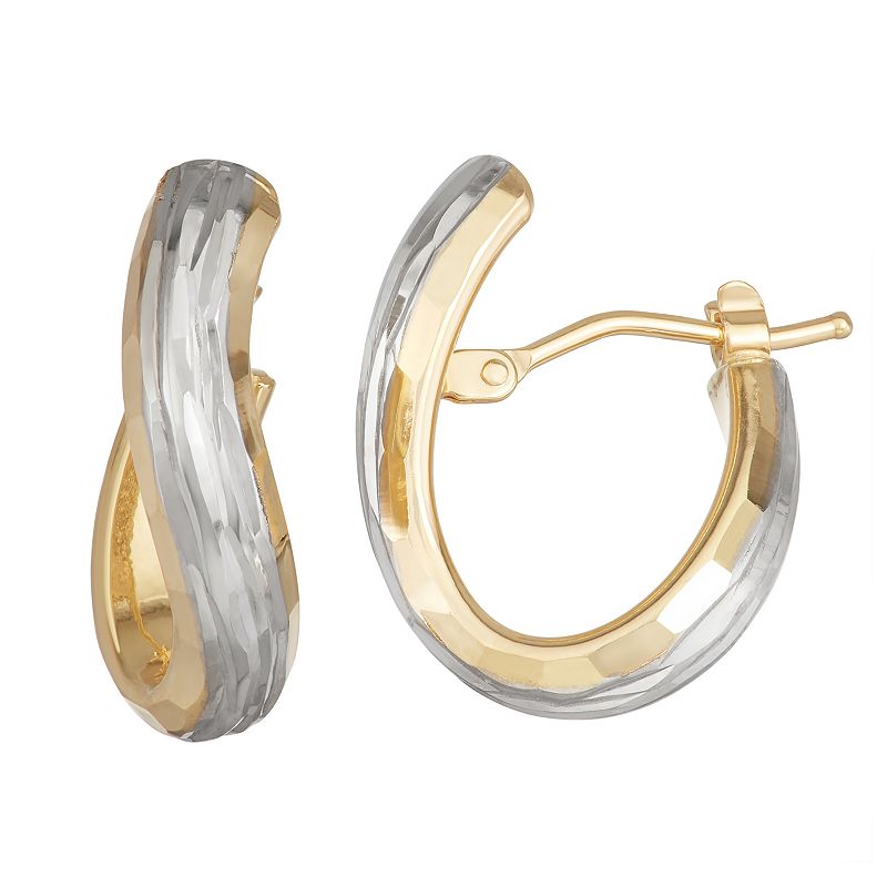 Forever 14K Gold Two-Tone Oval Twisted Hoop Earrings, Womens